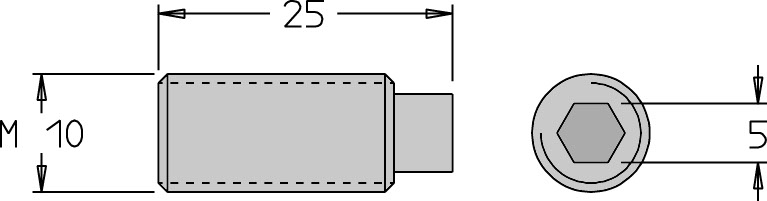 Vis sans tête avec téton   M10  x 25   6 pans H5.0 