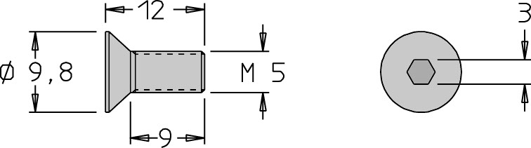 Vis tête fraisée   M5  x 12   6 pans H3.0 