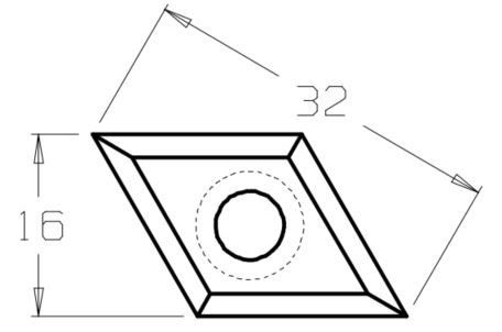 Plaquette Carbure 16x32x3.0 Z4 1 trou fraisé Losange - Dépouille 32°