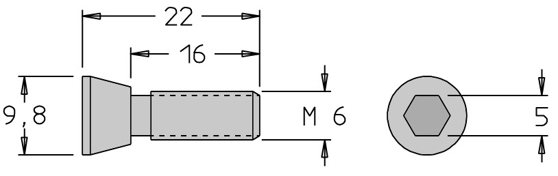 Vis tête conique   M6  x 22   6 pans H5.0 