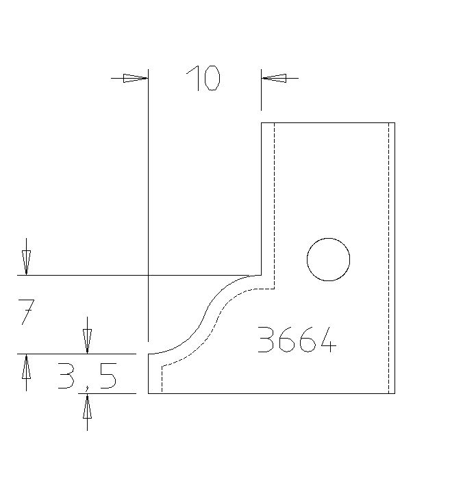 PLAQUETTE CONTRE PROFIL DOUCINE 7X10 CARRE 3.5MM T.DESSUS