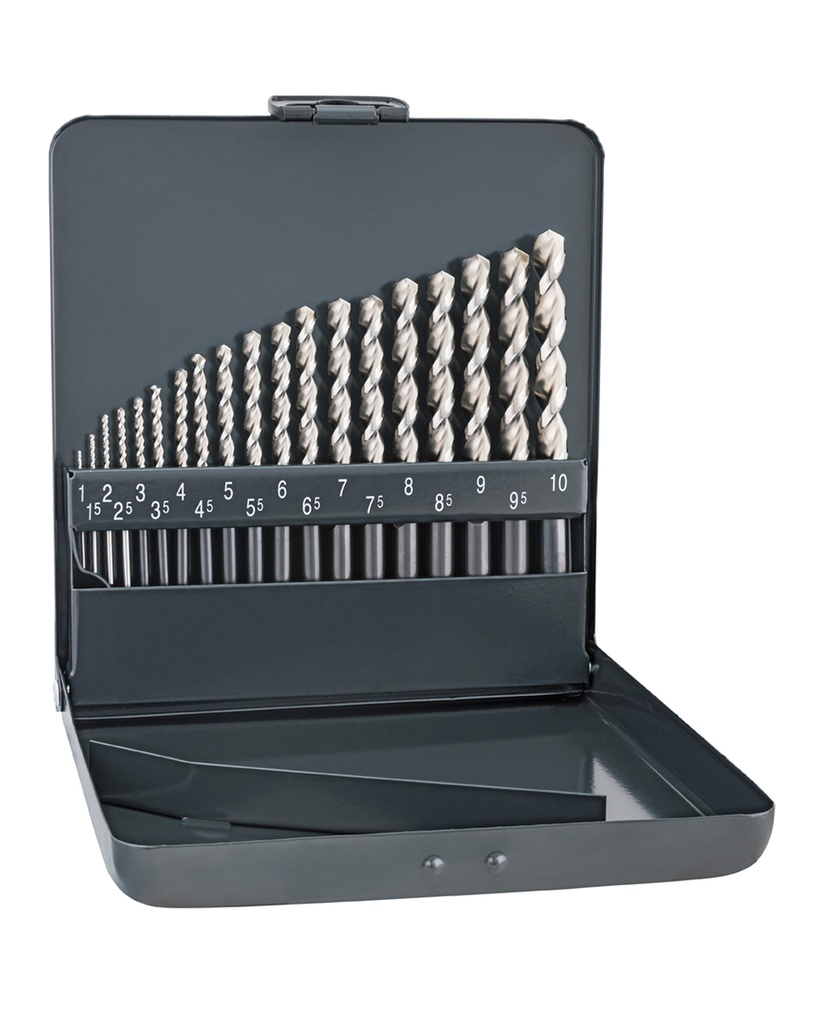 Coffret de 19 forets métaux   HSS Co   Série courte DIN338UFL  Ø 1.0 à 10 (par 0.5) 