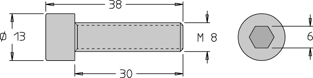 Vis tête cylindrique (CHC)   M8  x 38   6 pans H6.0 pour PO Rotoprofil O40.03