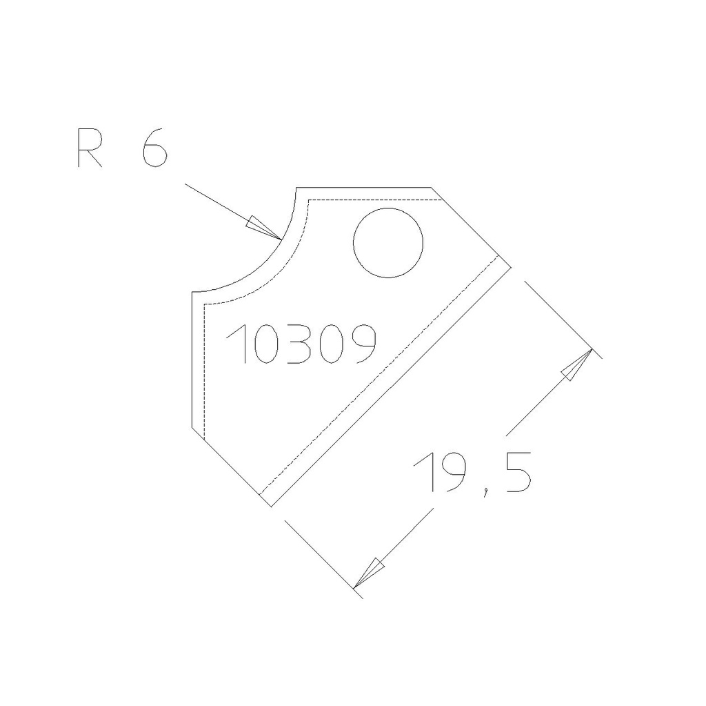 Plaquette 1/4 de rond R6 dessous 29.5x12x1.5 mm