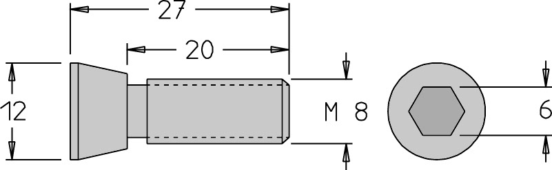 Vis tête fraisée   M8  x 27   6 pans H6.0 