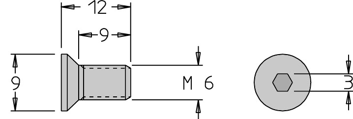Vis tête fraisée   M6  x 12   6 pans H3.0 
