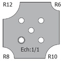 Jeu de 2 lames Rotoprofil   HW   1/4 de rond R6-8-10-12 