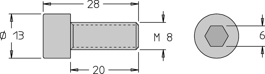 Vis tête cylindrique (CHC)   M8  x 28   6 pans H6.0 