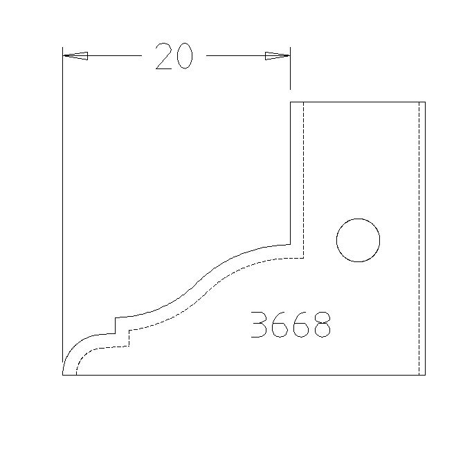 PLAQUETTE CONTRE PROFIL DOUCINE A BAGUETTE DE 20MM T.DESSUS