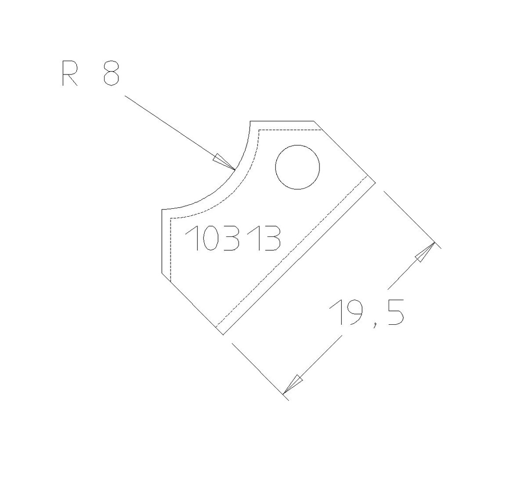 Plaquette 1/4 de rond R8 dessous 29.5x12x1.5 mm