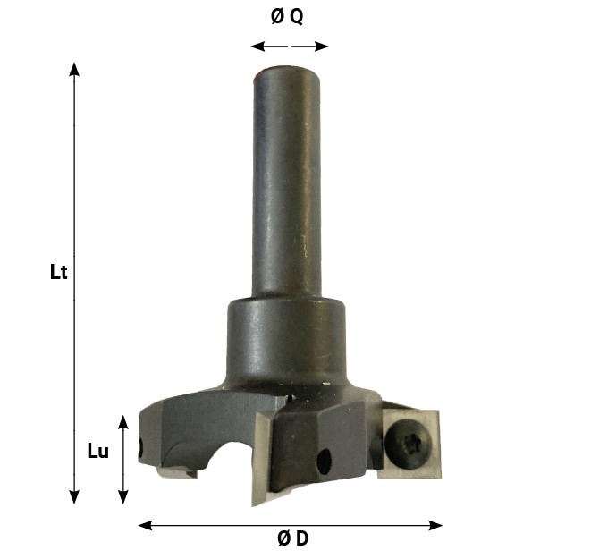 Mèche à surfacer   à plaquettes HW  Ø 59  LC. 12  LU. 12  LT. 70  Q 12 Z 3   Coupe biaise positive  Rot. Droite