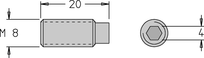 Vis sans tête   M8  x 20   6 pans H4.0 