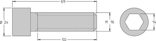 Vis tête cylindrique (CHC)   M16  x 68   6 pans H14 