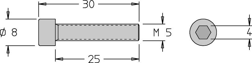 Vis tête cylindrique (CHC)   M5  x 30   6 pans H5.0 