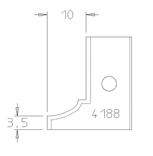 PLAQUETTE CONTRE PROFIL CONGE +CARRE CARRE 3.5MM T.DESSUS