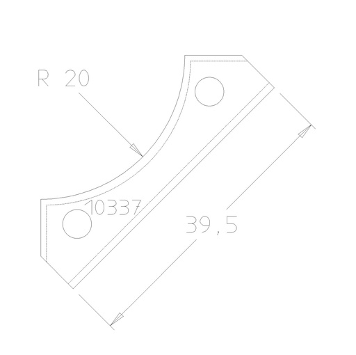 Plaquette 1/4 de rond R20 dessous 39.5x12x1.5 mm