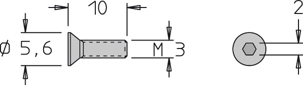 Vis tête fraisée   M3  x 10   6 pans H2.0 