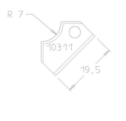 Plaquette 1/4 de rond R7 dessous 19.5x12x1.5 mm