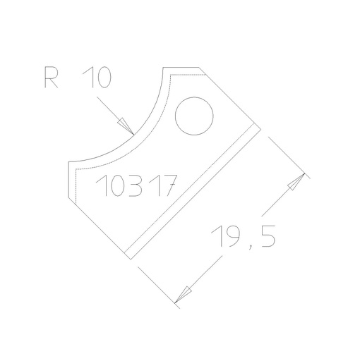 Plaquette 1/4 de rond R10 dessous 29.5x12x1.5 mm