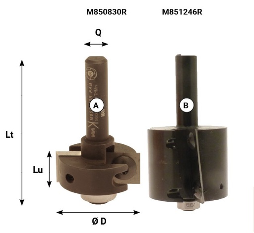 Mèche à feuillurer   à plaquettes HW  Ø 30  LC. 12  LU. 12  LT. 68  Q 8  Z 2  Rlmt. à l'extrémité  Rot. Droite (PACK 4 roulements)