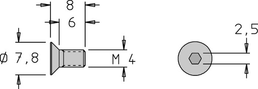 Vis tête fraisée   M4  x 8   6 pans H2.5 