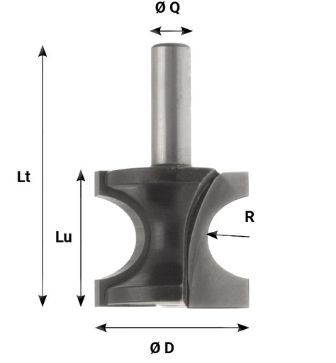 Mèche à profiler   HW Brasé   1/2 rond   R5  Ø 21  LC. 18  LU. 18  LT. 48  Q 8  Z 2  Rot. Droite 