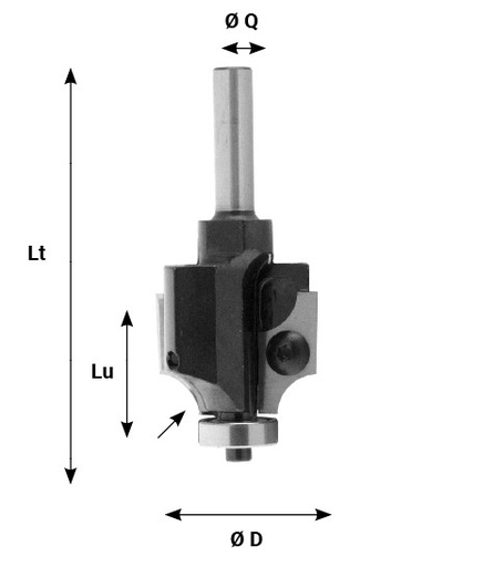 Mèche à profiler HW Brasé 1/4 de rond R8 Ø32 LC.24 LU.24 LT.80 Q8 Z2 Rlmt.à l'extrémité Rot.Droite 