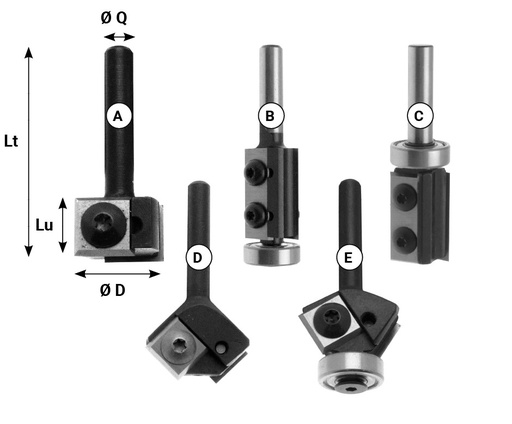 Mèche à affleurer à plaquettes HW Chanfrein 30° Ø29 LC.10 LU.10 LT.52 Q6 Z2 Rot.Droite 