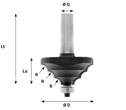 Mèche à profiler   HW Brasé   1/4 de rond triple   R6  Ø 47  LC. 24  LU. 24  LT. 73  Q 12  Z 2  Rlmt. à l'extrémité  Rot. Droite 