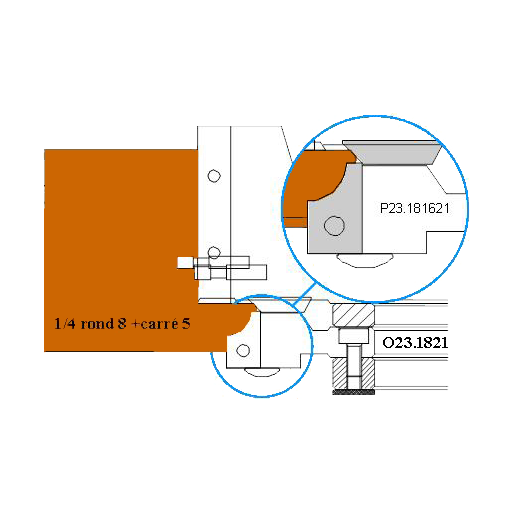 'PORTE OUTIL 1/4 ROND DE 8 T. DESSOUS