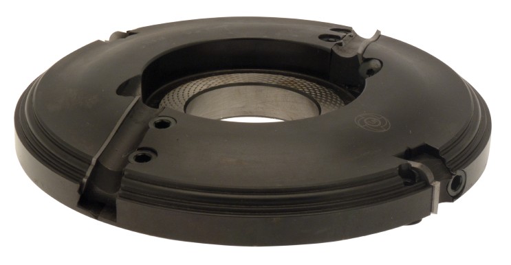 P.O. à profiler à plaquettes HW Plate-bande Profil C (Double doucine) Ø180 d50 Z2+2 Biaise négative Rot.Droite Tr.Dessus