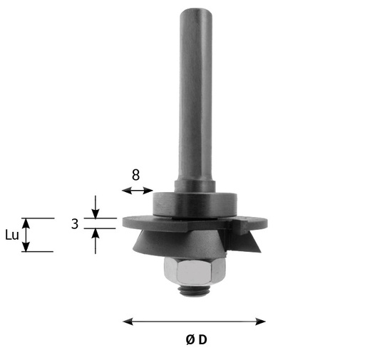 Mèche à profiler HW Brasé Rainure à joint 3x8 Ø36 LC.8 LU.8 LT.70 Q8 Z2 Rlmt.à l'extrémité Neutre Rot.Droite (isophonique)