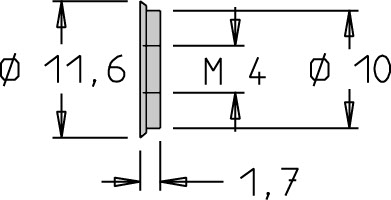Ecrou lisse   M4  x 1.7 Ø11.6 / Ø10 pour Plaq. Crochet