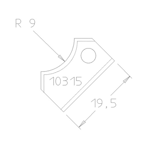 Plaquette 1/4 de rond R09 dessous 29.5x12x1.5 mm