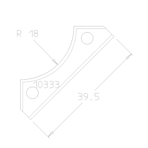 Plaquette 1/4 de rond R18 dessous 39.5x12x1.5 mm