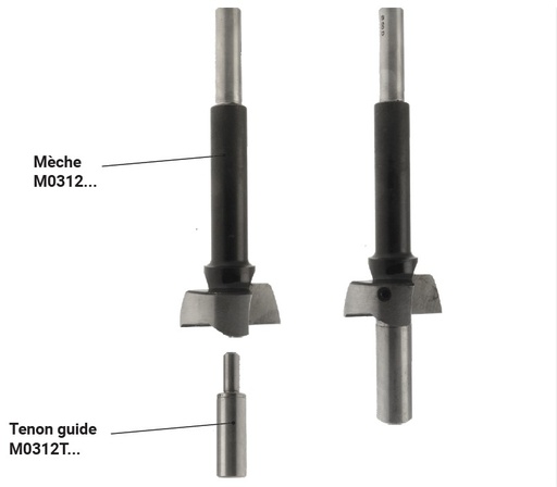 Tenon-guide pour mèche à façonner  Ø 20  LU. 50  LT. 75  Q 10 