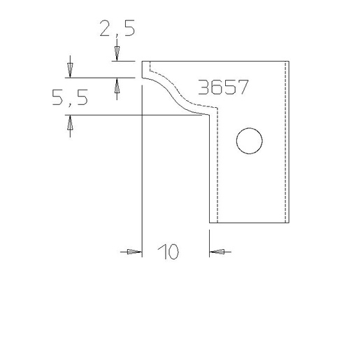 PLAQUETTE CONTRE PROFIL DOUCINE 5.5X10 CARRE 2.5MM T.DESSOUS